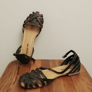 Black Strappy Flat Braided Sandals